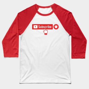 Red Subscribe Button with Notification Bell and Hand Baseball T-Shirt